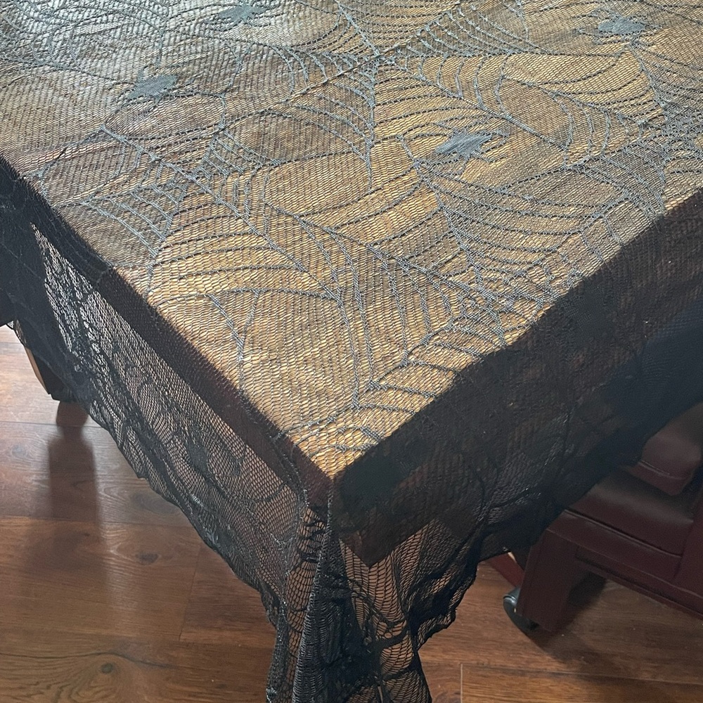 Halloween spider tablecloth just shy of 4 x 8 feet